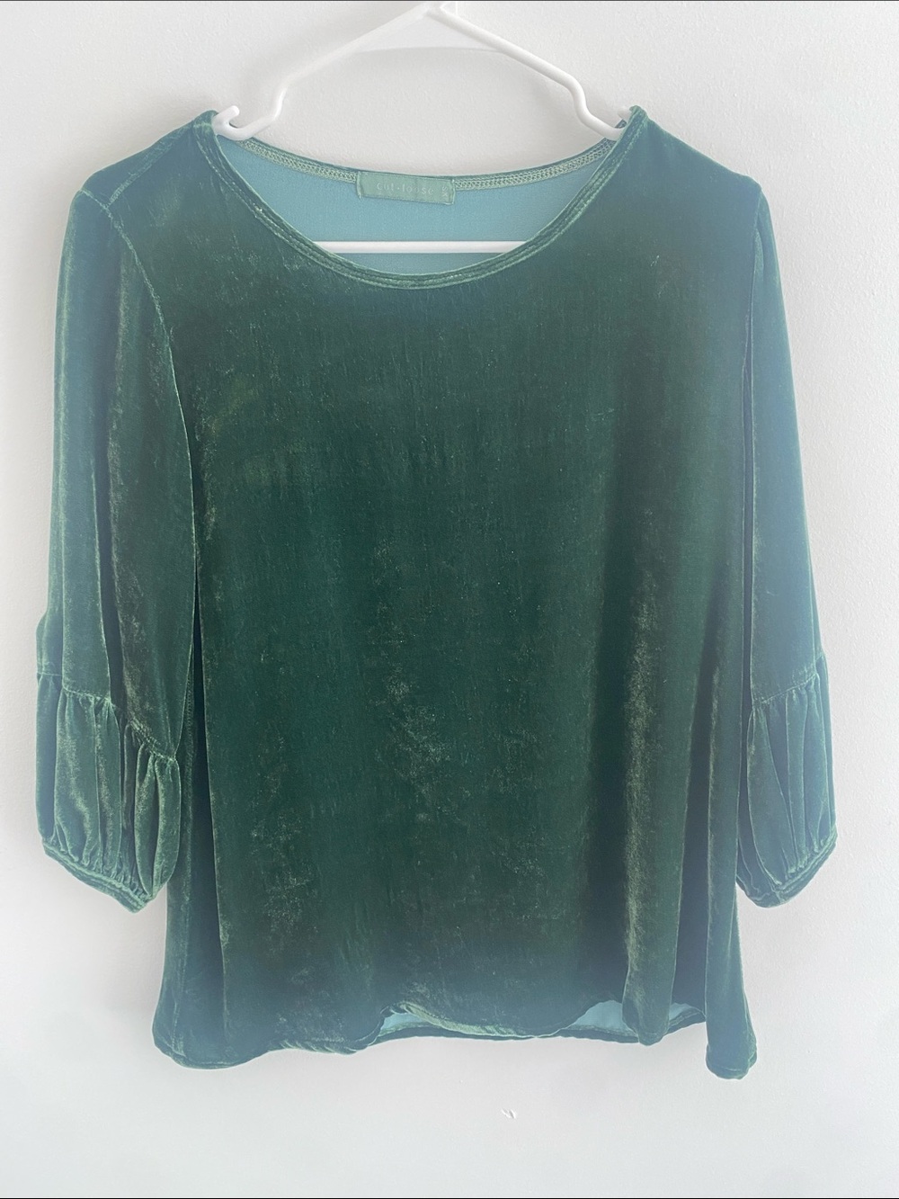 Cut Loose Velvet Short Sleeve Top Emerald Green XS